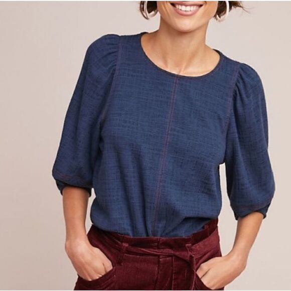 New Anthropologie TOP Current Air Karnes 3/4 Sleeve Navy Blue XS - Picture 5 of 5